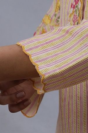Yellow Striped Embroidered Kurta
