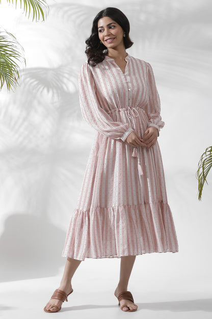 White And Pink Striped Frill Dress