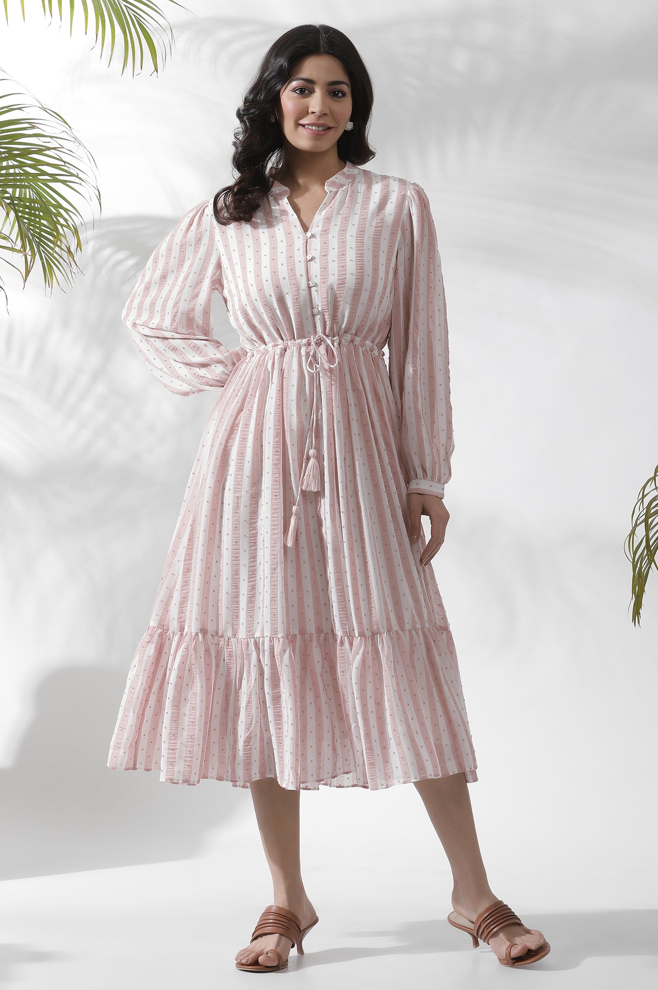 White And Pink Striped Frill Dress