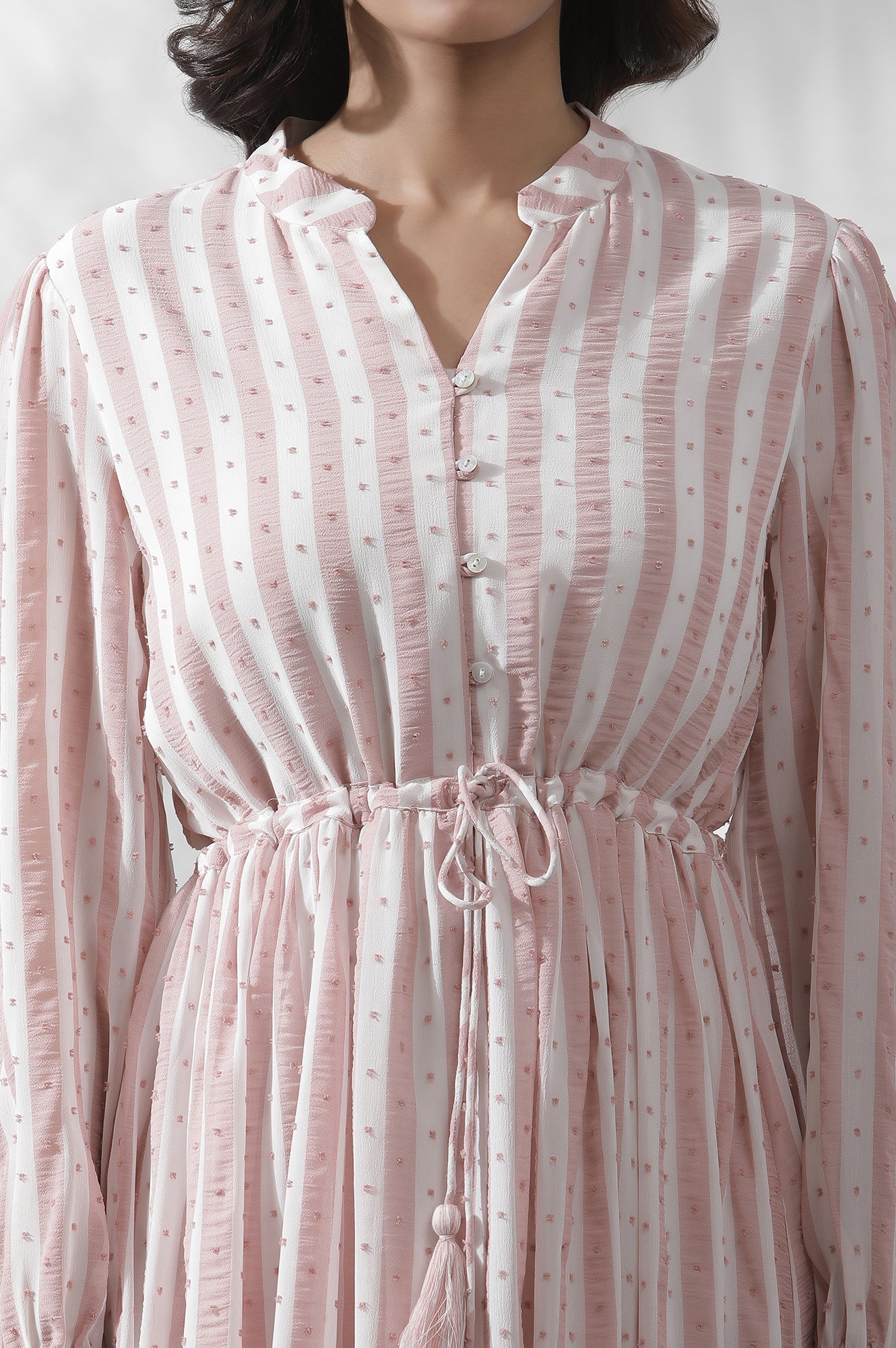 White And Pink Striped Frill Dress