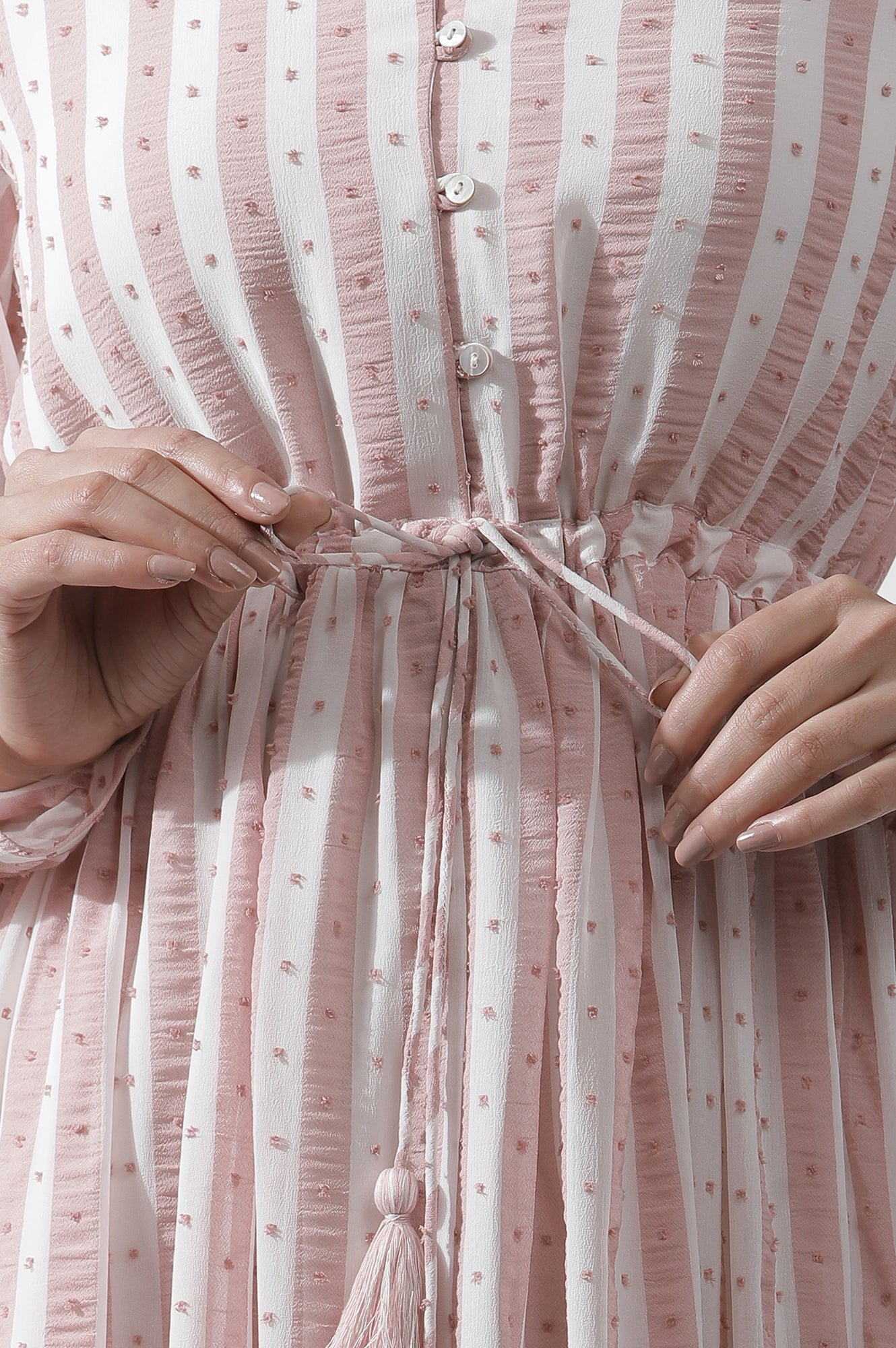 White And Pink Striped Frill Dress