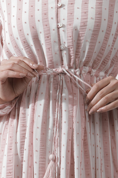 White And Pink Striped Frill Dress