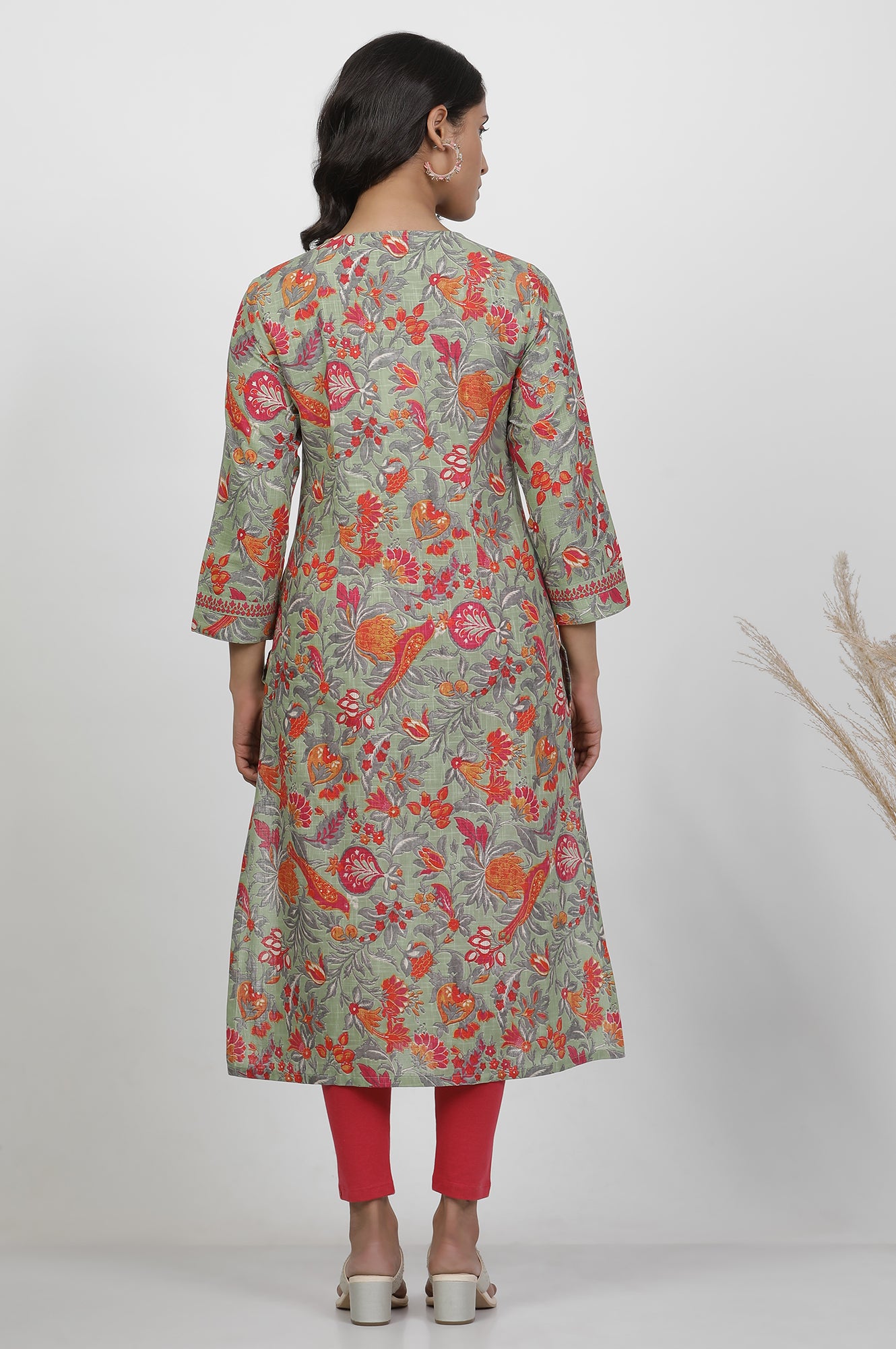 Green Cotton Floral Printed Kurta