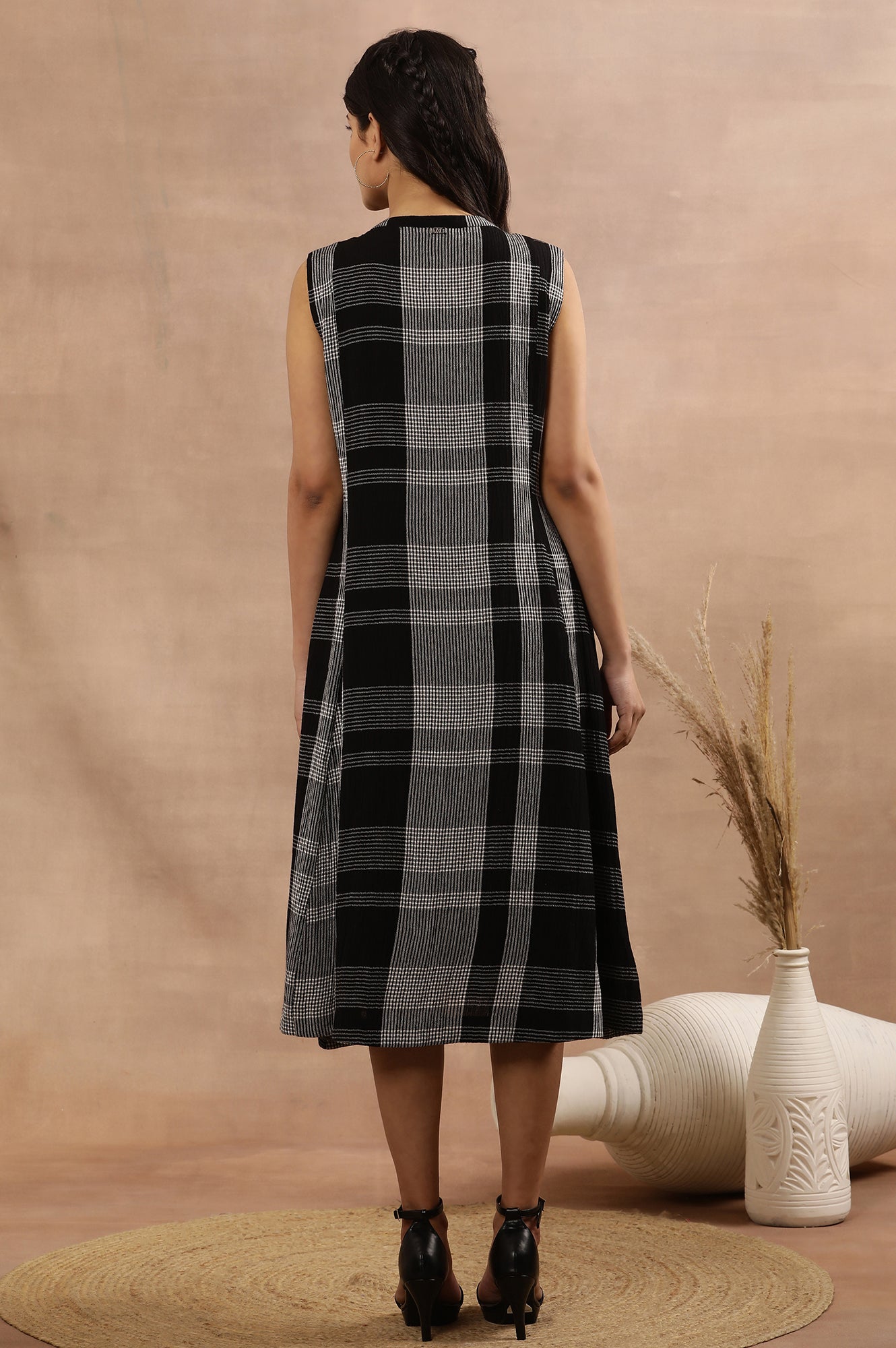 Black Checker Sleeveless Western Dress