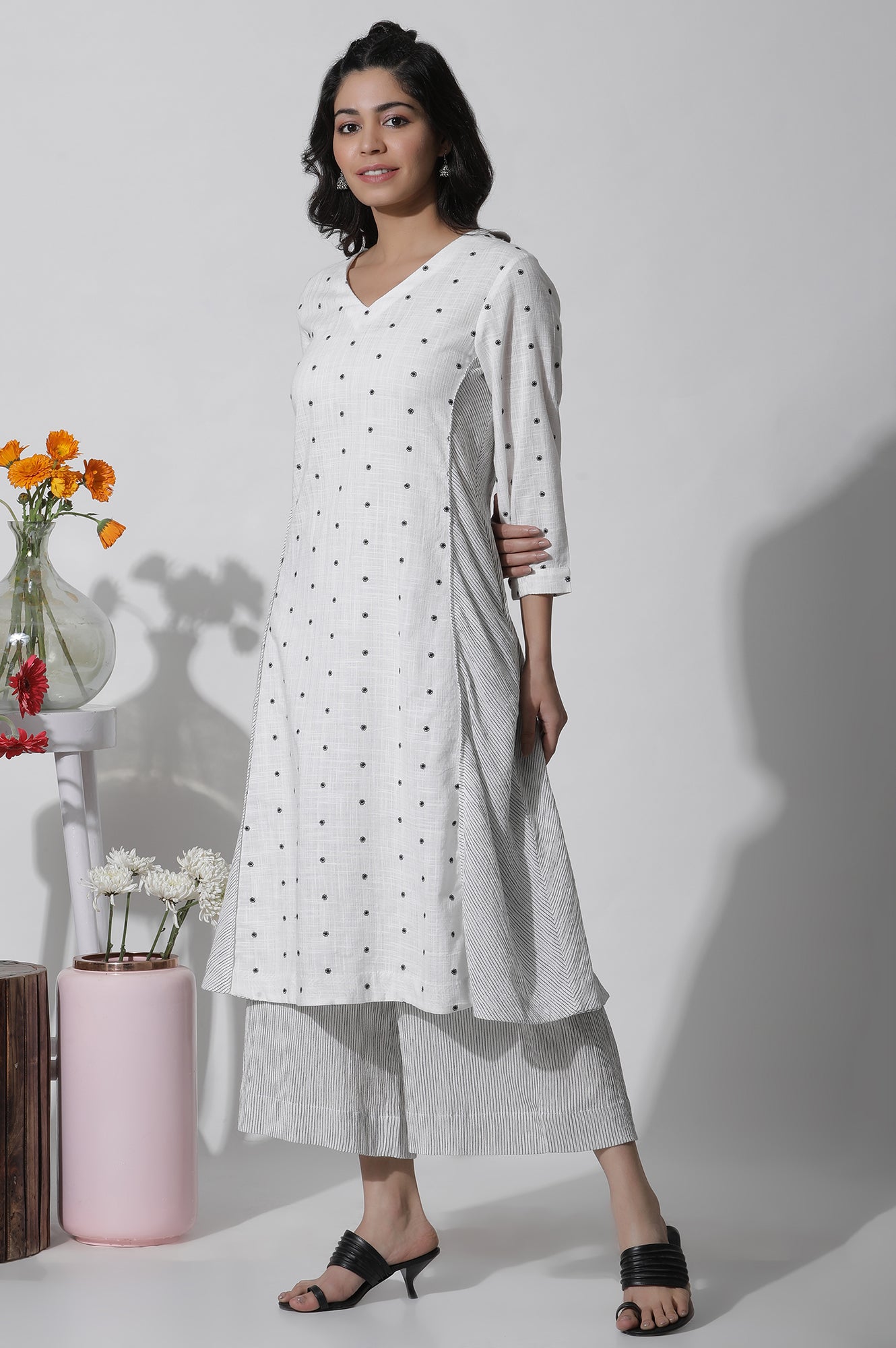 Off-White Work Wear Cotton Dobby Printed Kurta