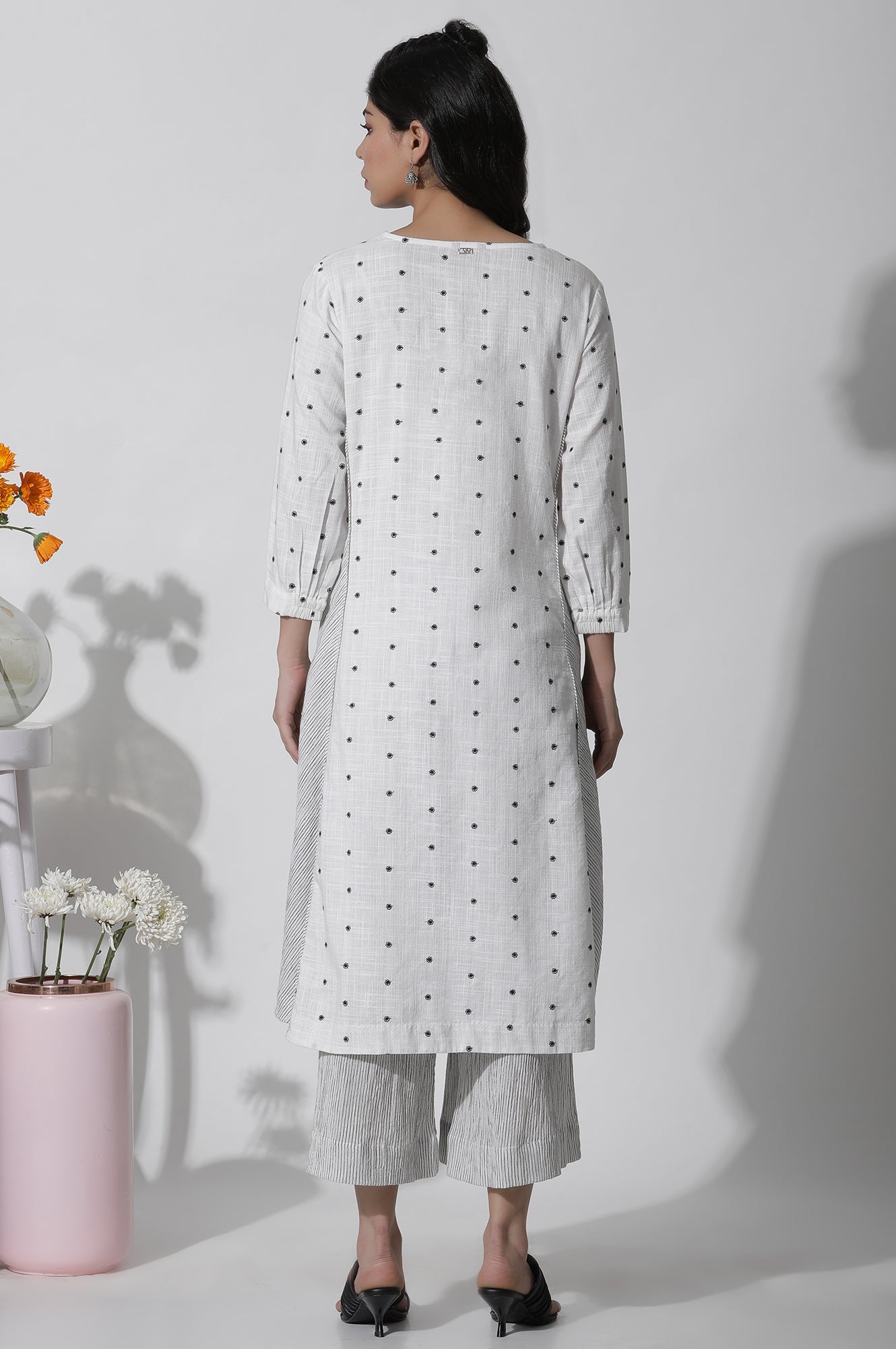 Off-White Work Wear Cotton Dobby Printed Kurta