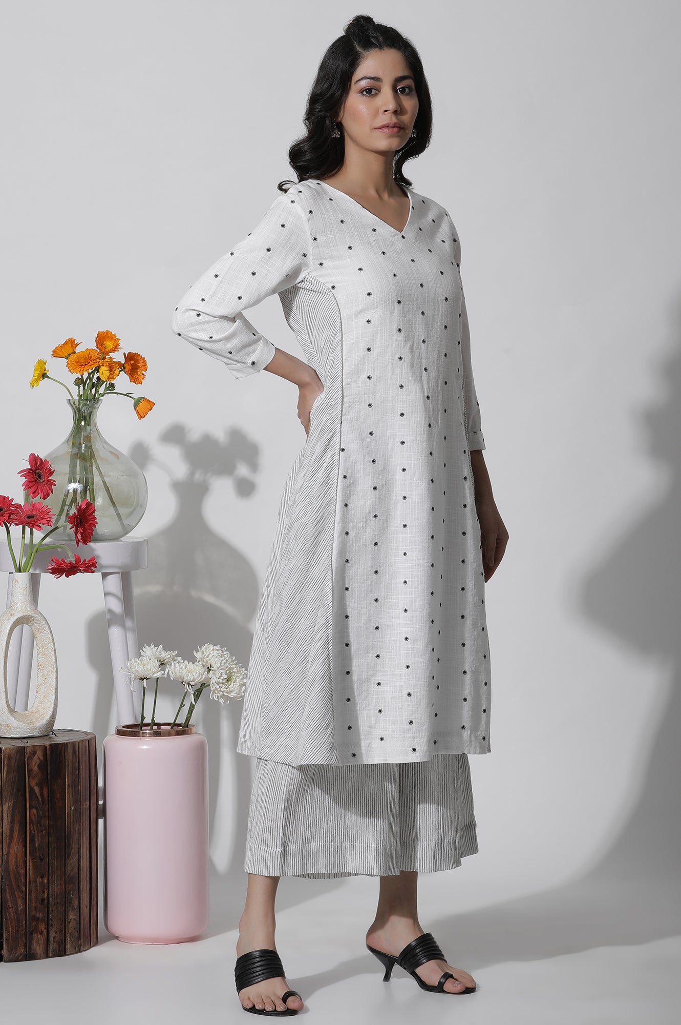 Off-White Work Wear Cotton Dobby Printed Kurta