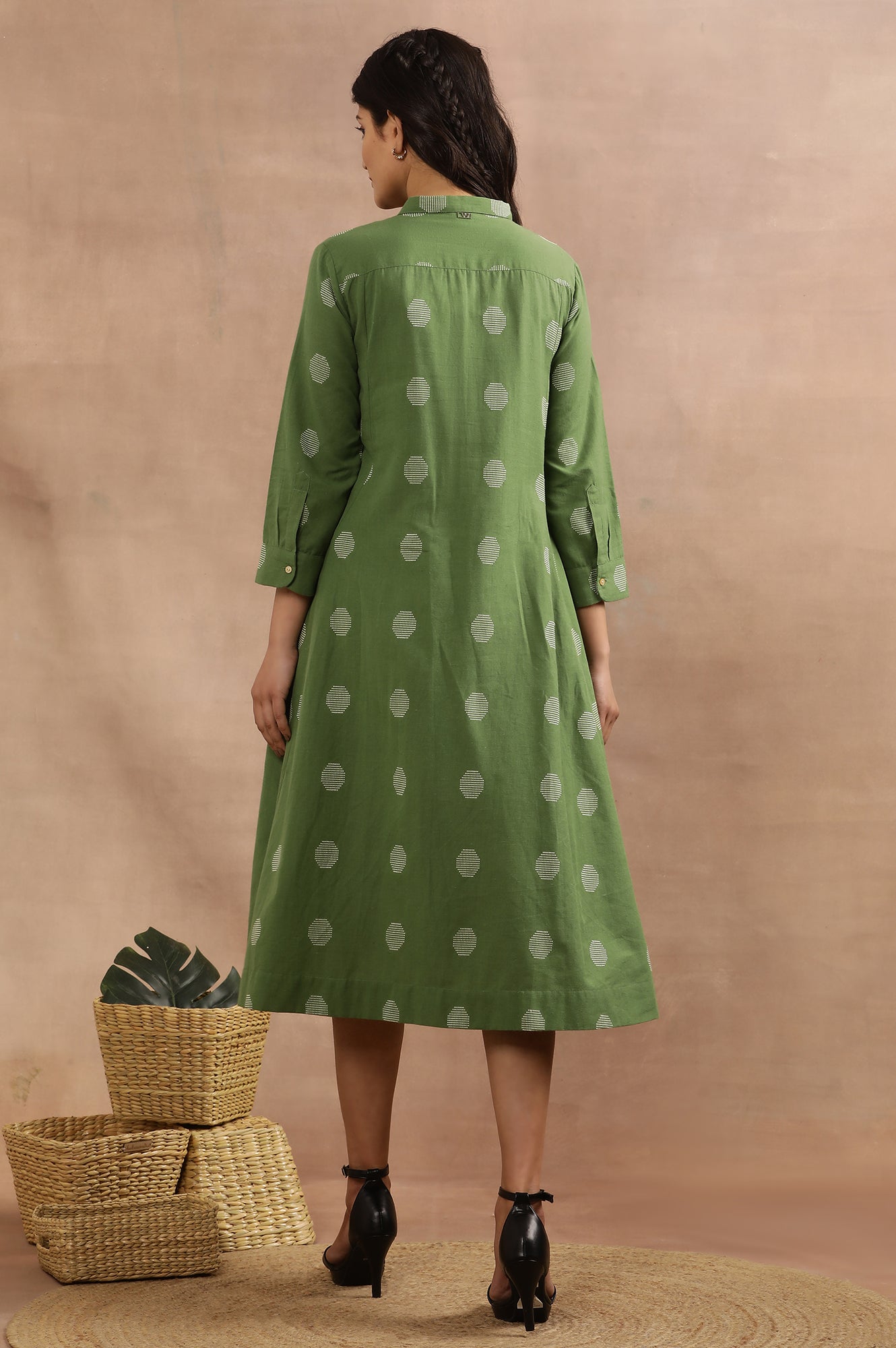 Ge Green Yarn Dyed Polka Dot Dress