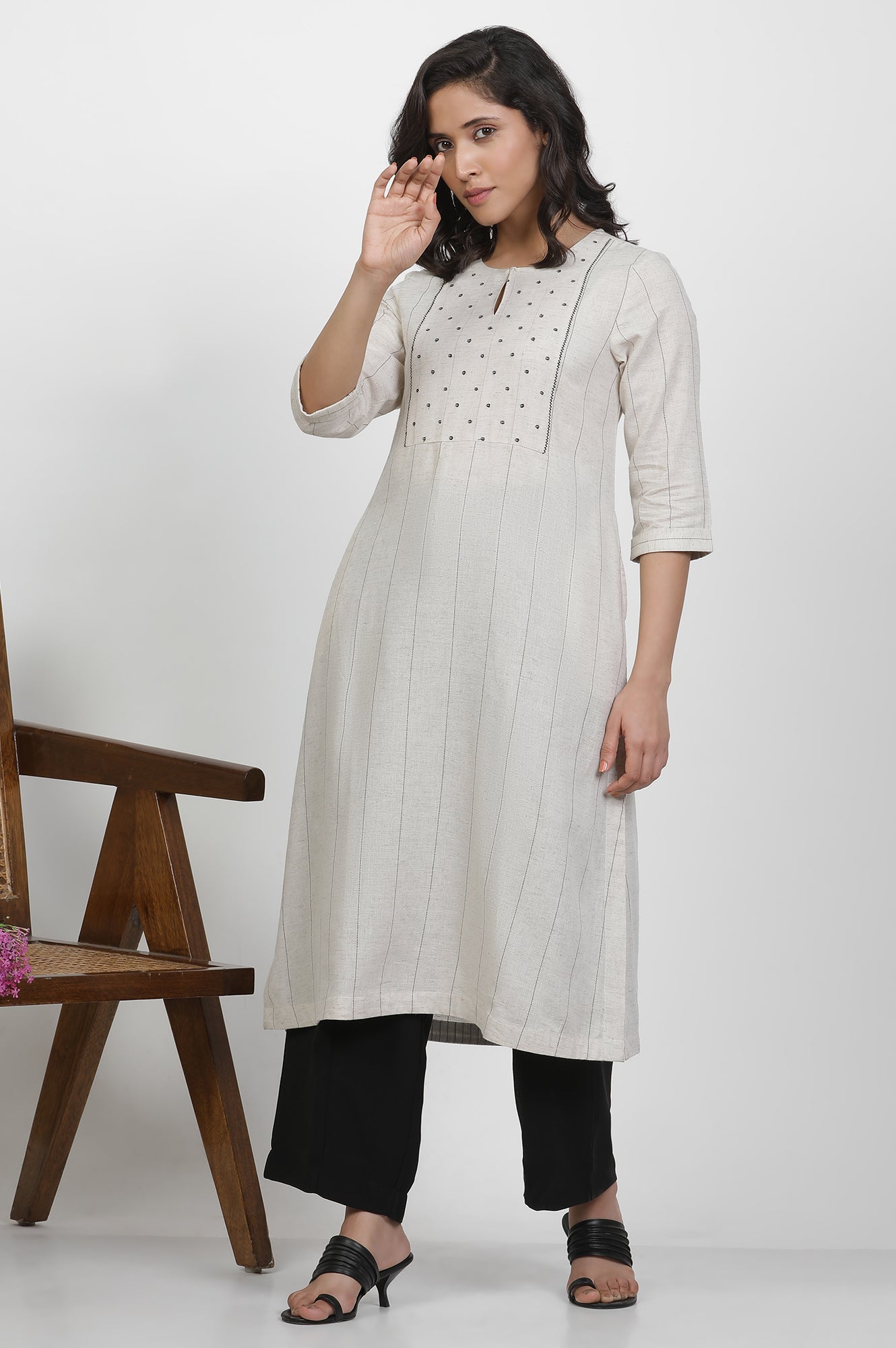 Off White Linen Cotton Straight Kurta