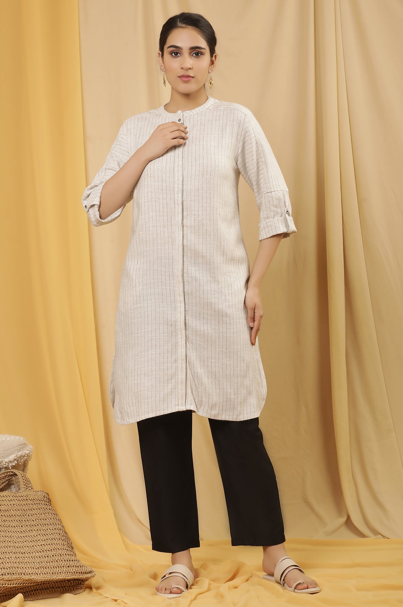 Off-White Striped Yarn Dyed Shirt Kurta