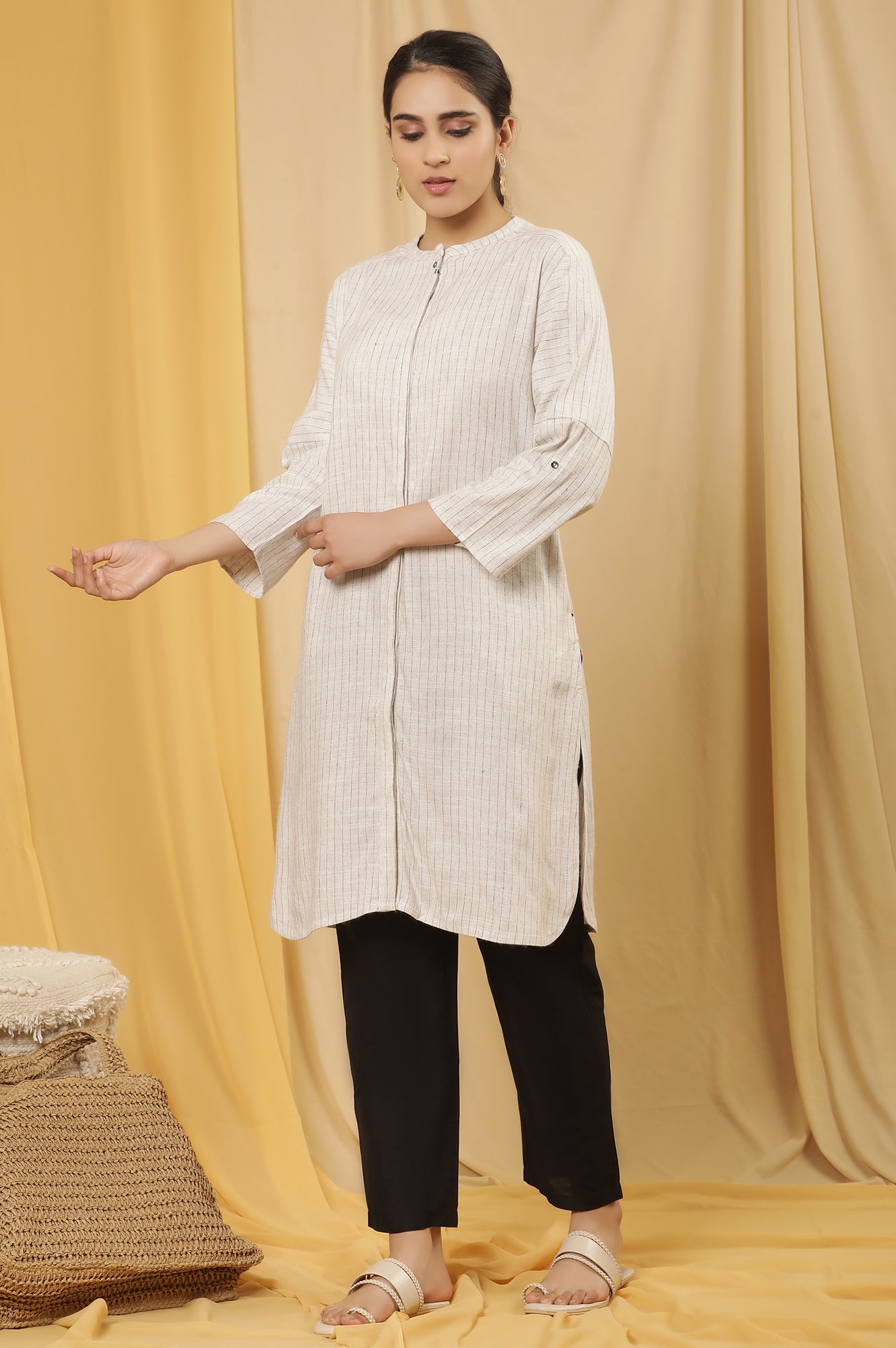 Off-White Striped Yarn Dyed Shirt Kurta