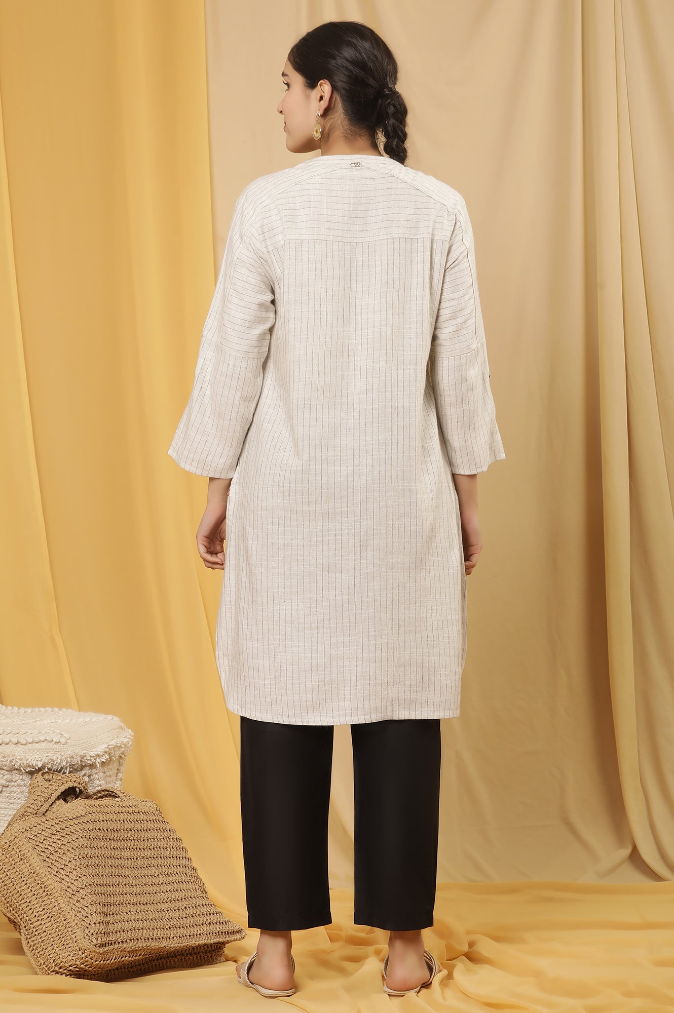 Off-White Striped Yarn Dyed Shirt Kurta