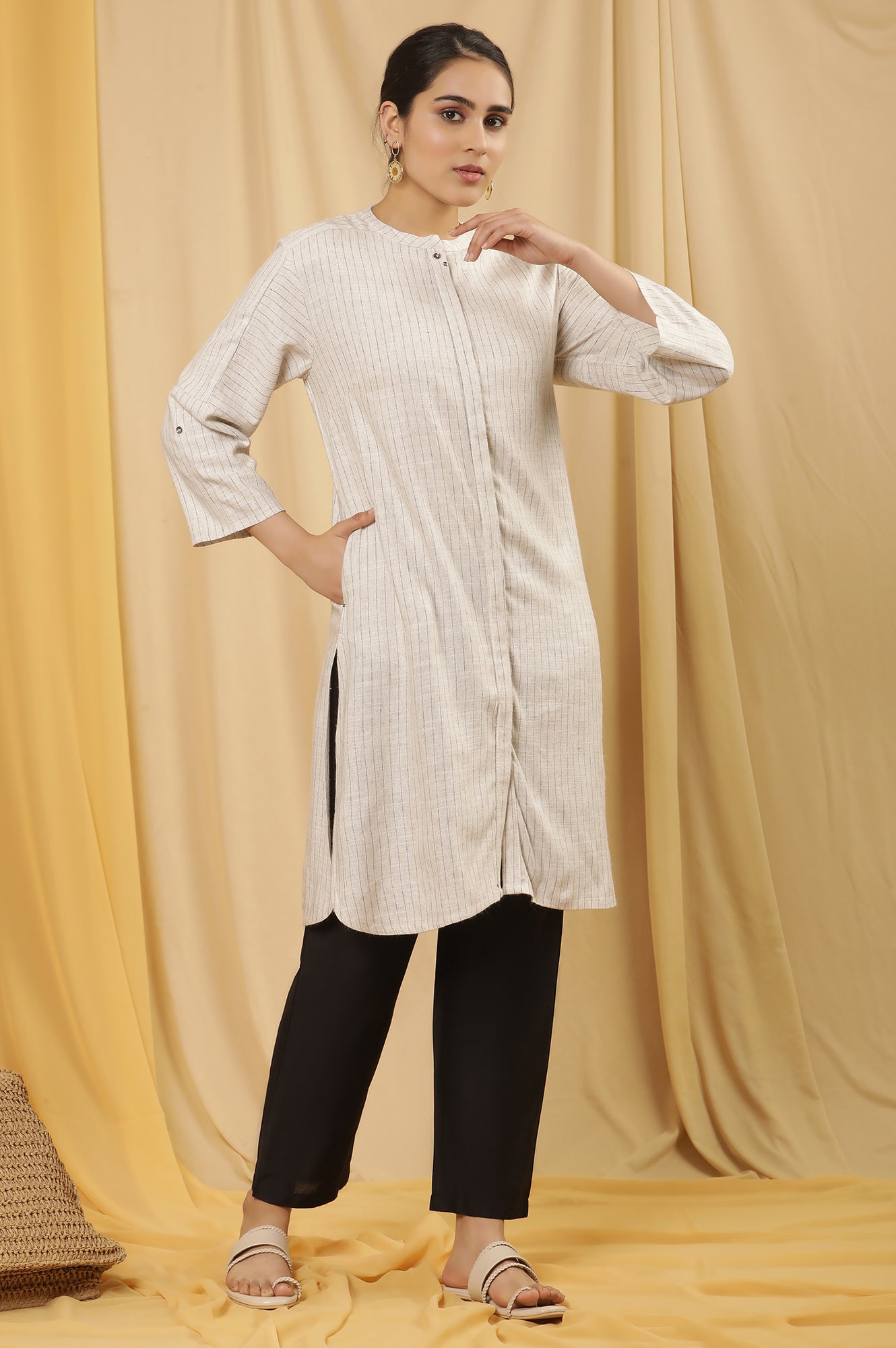 Off-White Striped Yarn Dyed Shirt Kurta