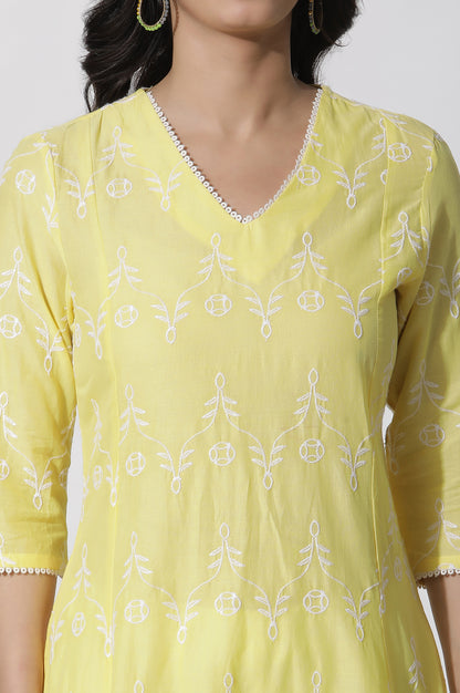 Yellow Schiffli Flared Kurta