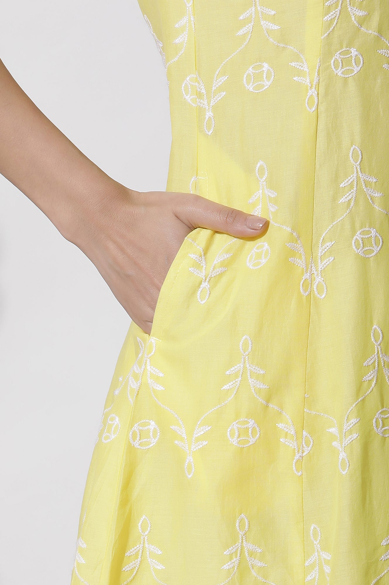 Yellow Schiffli Flared Kurta