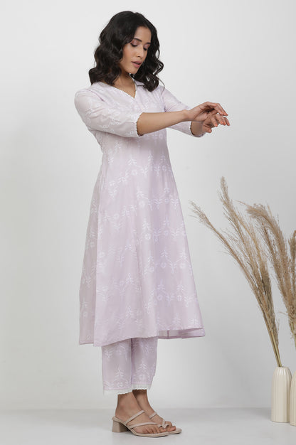 Lilac Schiffli Flared Kurta