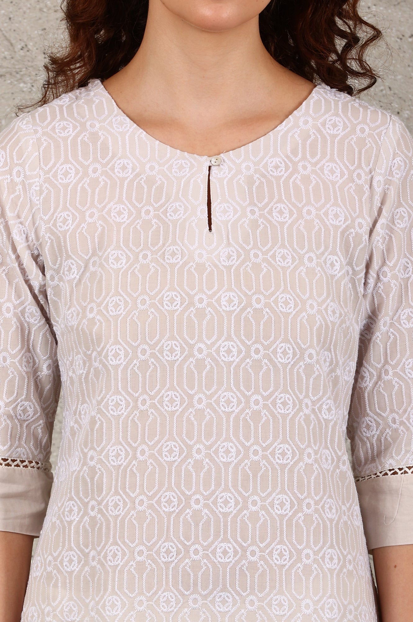 Light Grey Schiffli Embroidered Pure Cotton Straight Kurta