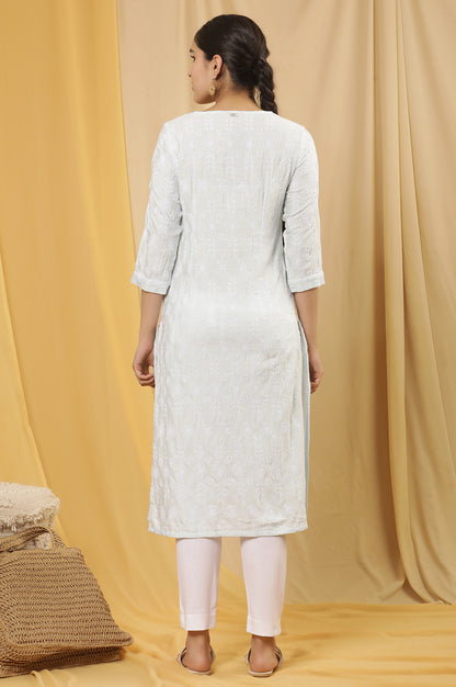 Mint Blue Kurta In Schiffli Embroidery