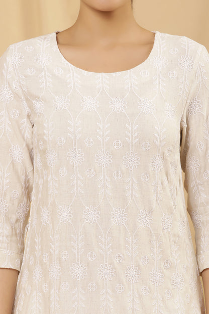Off-White Kurta In Schiffli Embroidery