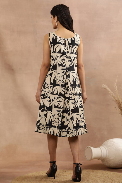 Black And White Sleeveless A-Line Western Dress