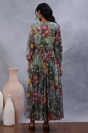 Multi-Coloured Floral Printed Tiered Dress