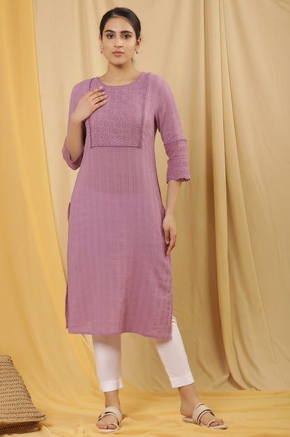 Purple Cotton Textured Embroidered Kurta