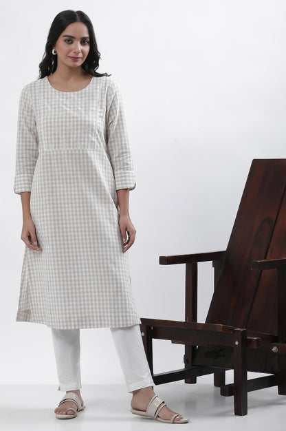 White Checker Embroidered Kurta