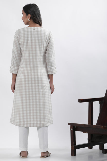 White Checker Embroidered Kurta