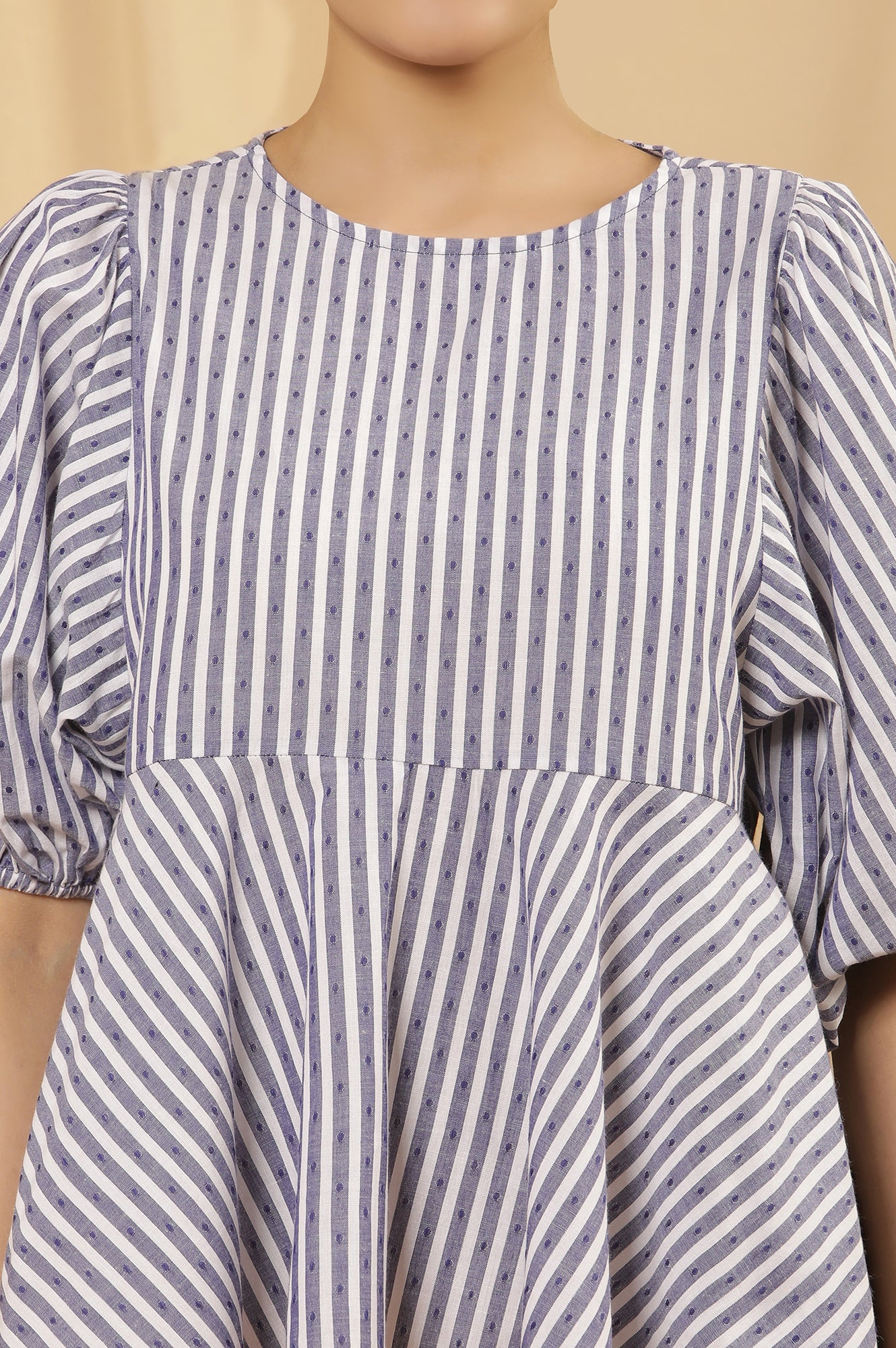 blue and white striped peplum top