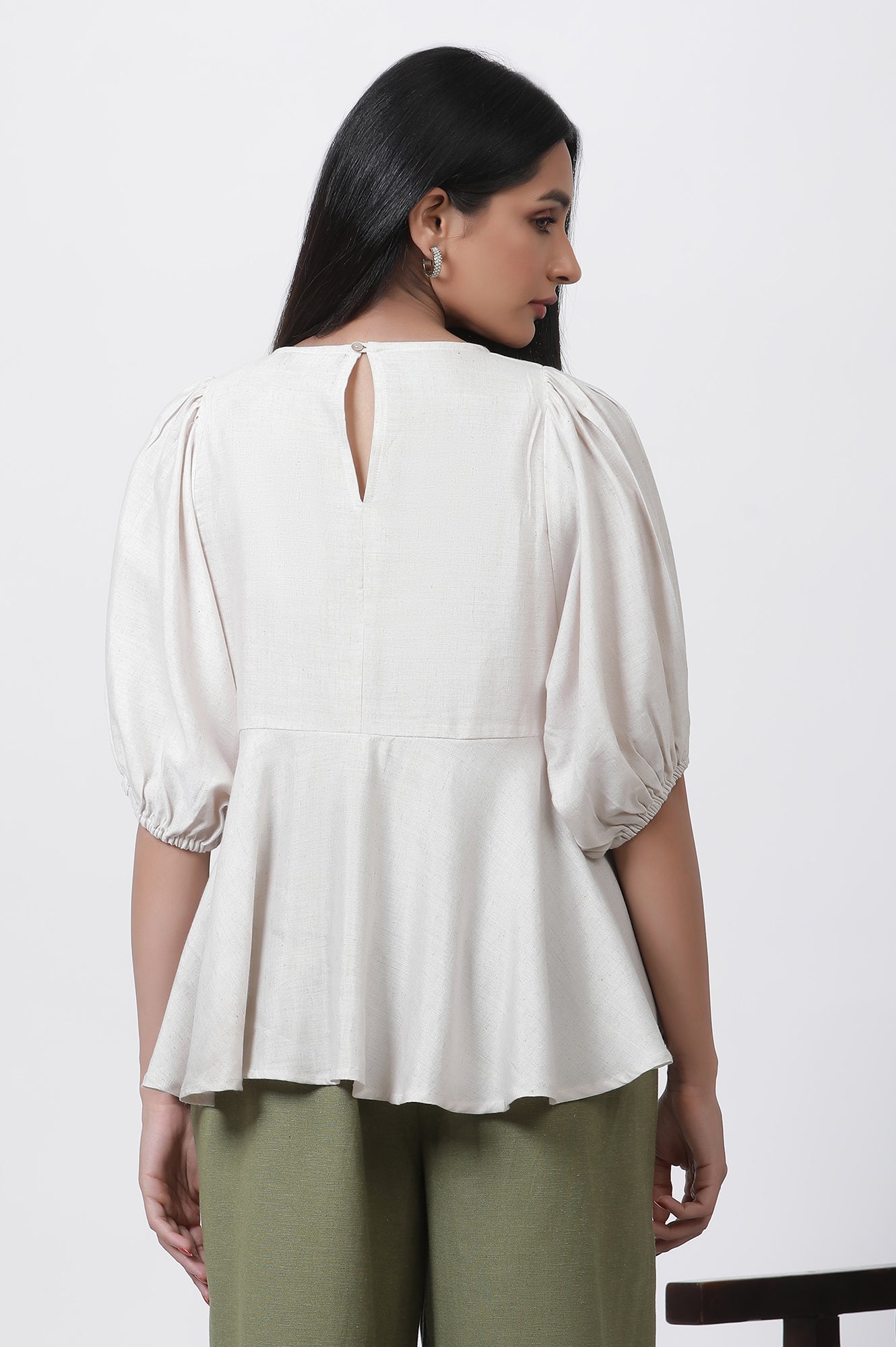 White Thread Embroidered Peplum Top