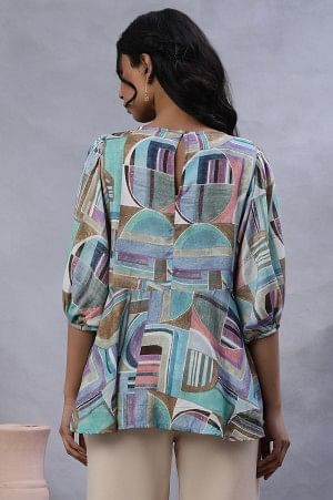 Multi-Coloured Abstract Printed Peplum Top