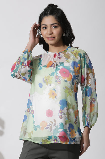 Whote Floral Printed Chiffon Top