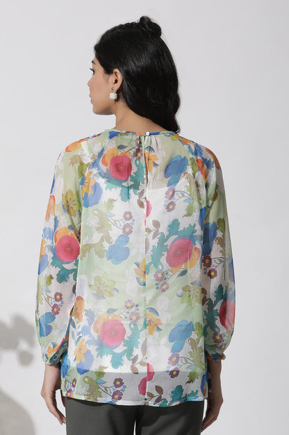 Whote Floral Printed Chiffon Top