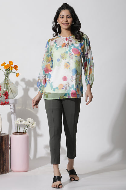 Whote Floral Printed Chiffon Top