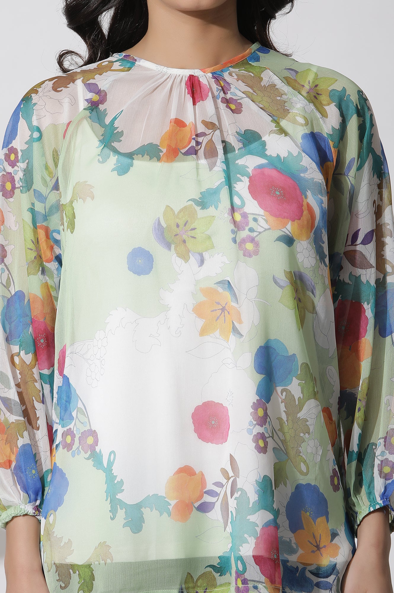 Whote Floral Printed Chiffon Top