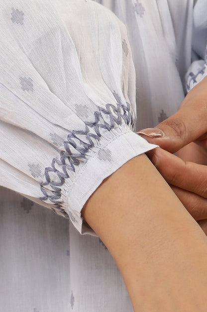 Blue Geometric Printed Top With Pleated Yoke