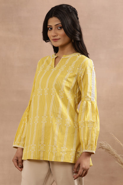 Yellow Printed Top With Tie-Up Detail