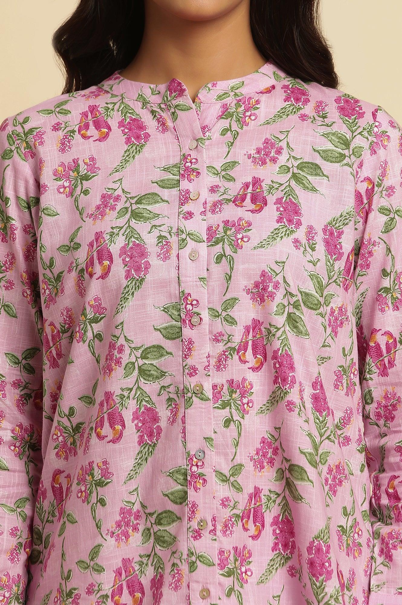 Pink Printed Cotton Shirt - wforwoman