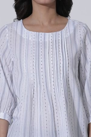 White Yarn Dyed Pin-Tuck Top