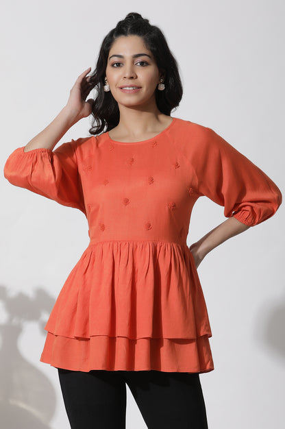 Orange Embroidered Peplum Top