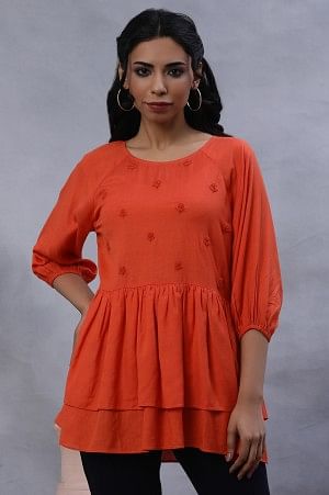 Orange Embroidered Peplum Top