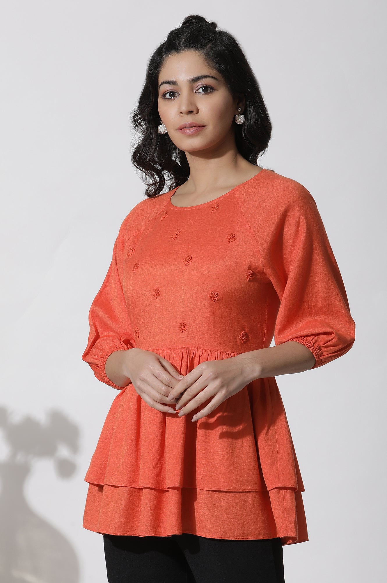 Orange Embroidered Peplum Top