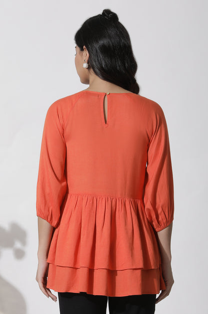 Orange Embroidered Peplum Top