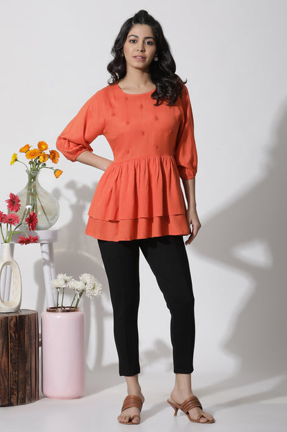 Orange Embroidered Peplum Top