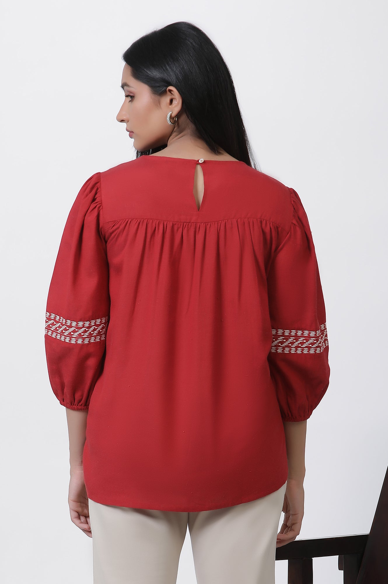 Brick Red Thread Embroidered Top