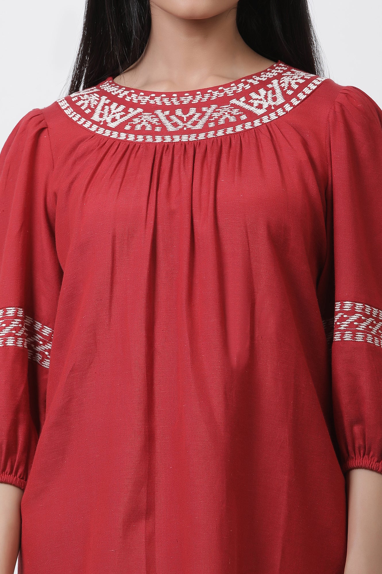 Brick Red Thread Embroidered Top