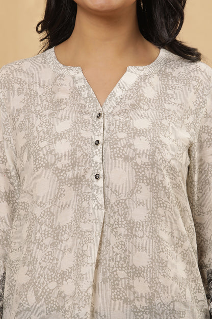 White Floral Printed Tunic With Front Pleats