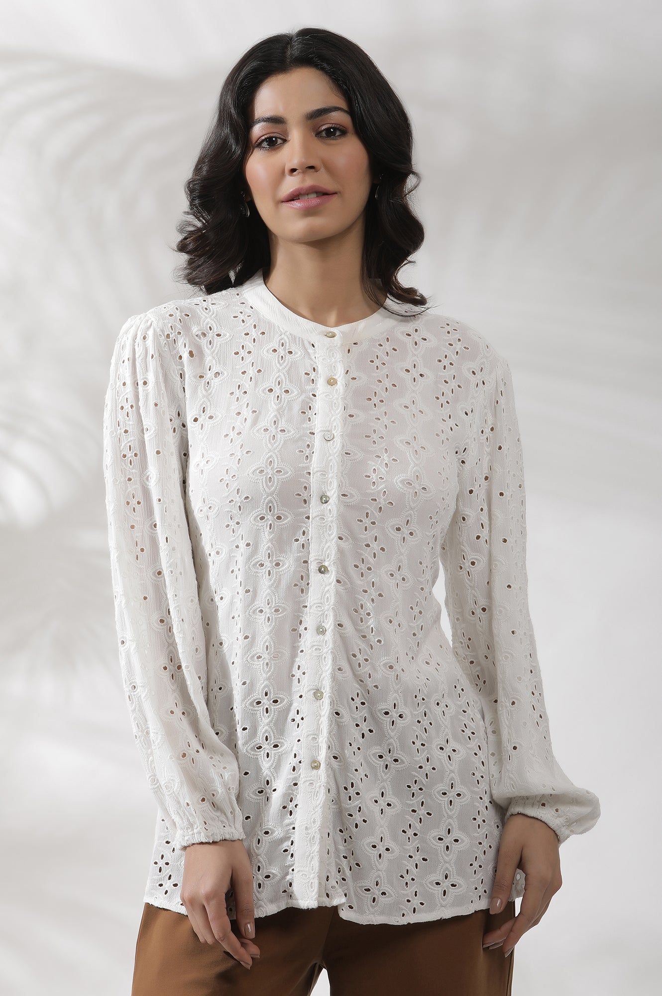 White Schiffli Western Top