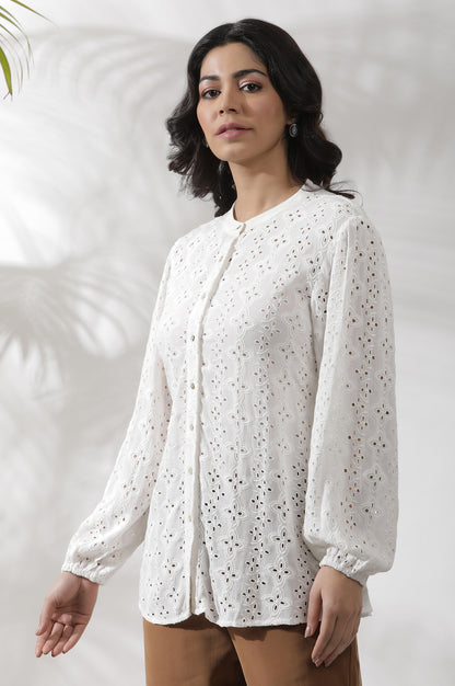 White Schiffli Western Top