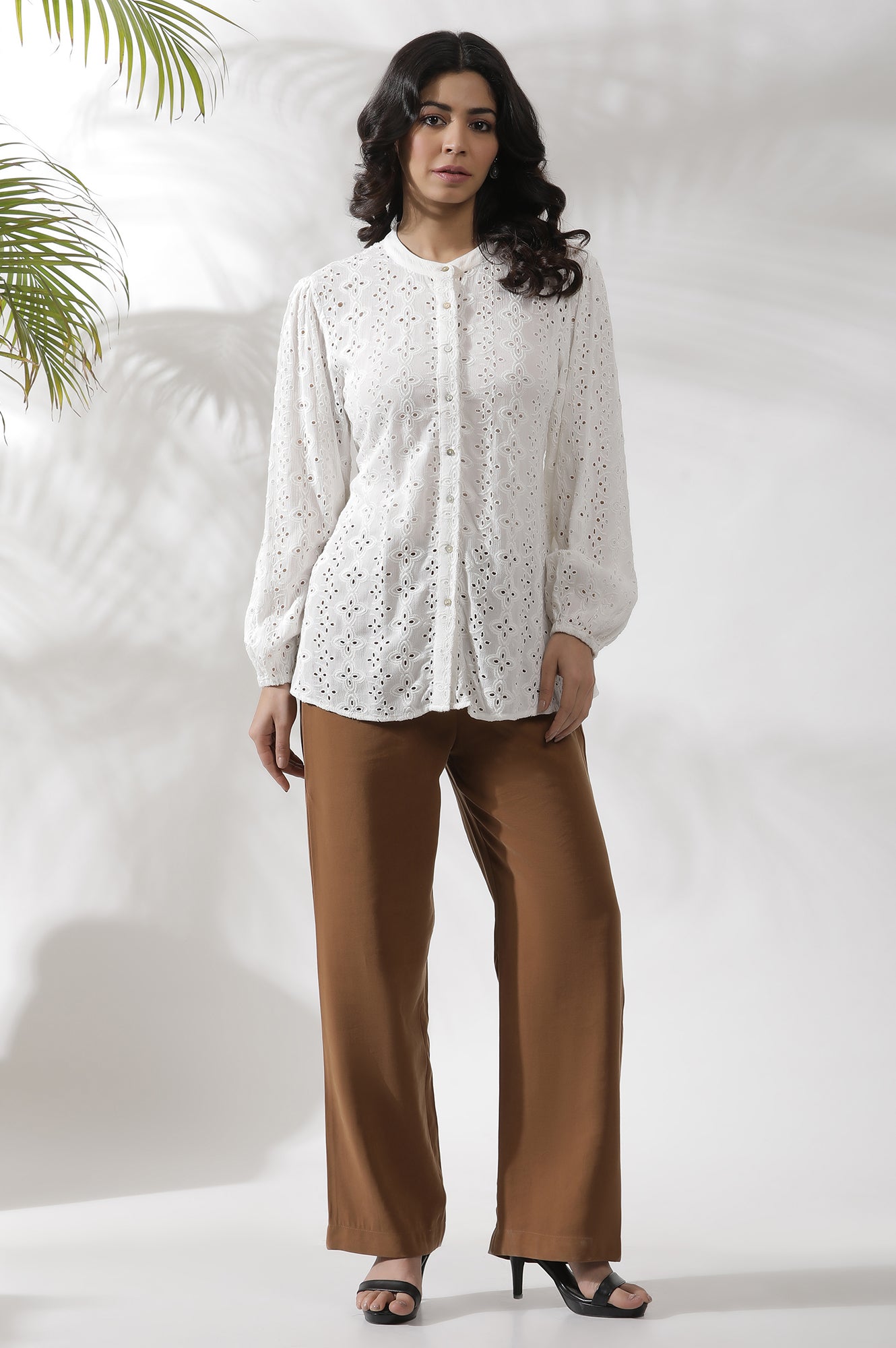 White Schiffli Western Top